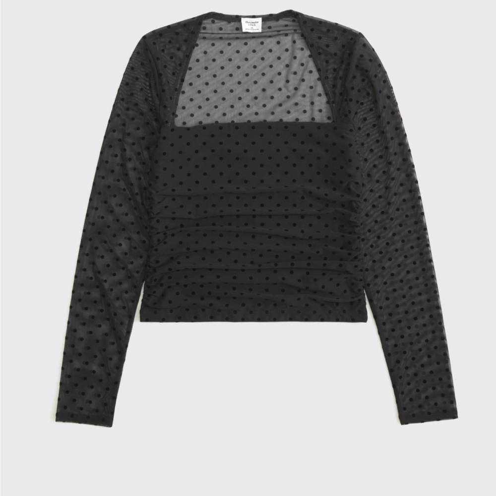 Abercrombie & Fitch Black Mesh Polka Dot Top - Picture 4 of 4